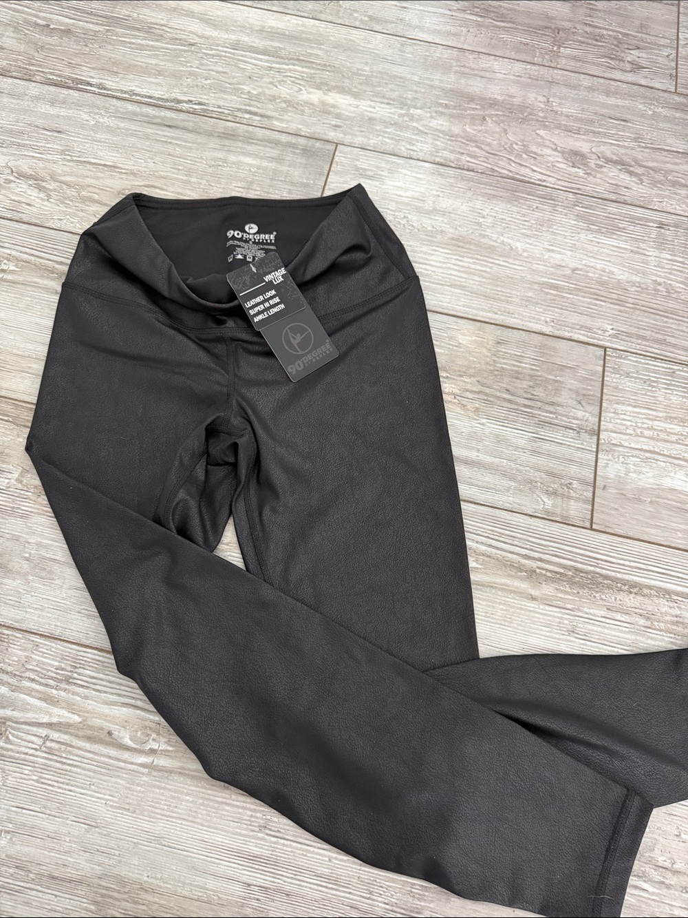 90 Degree Reflex cracked Black Leather-Look Super Hi-Rise ankle length Leggings